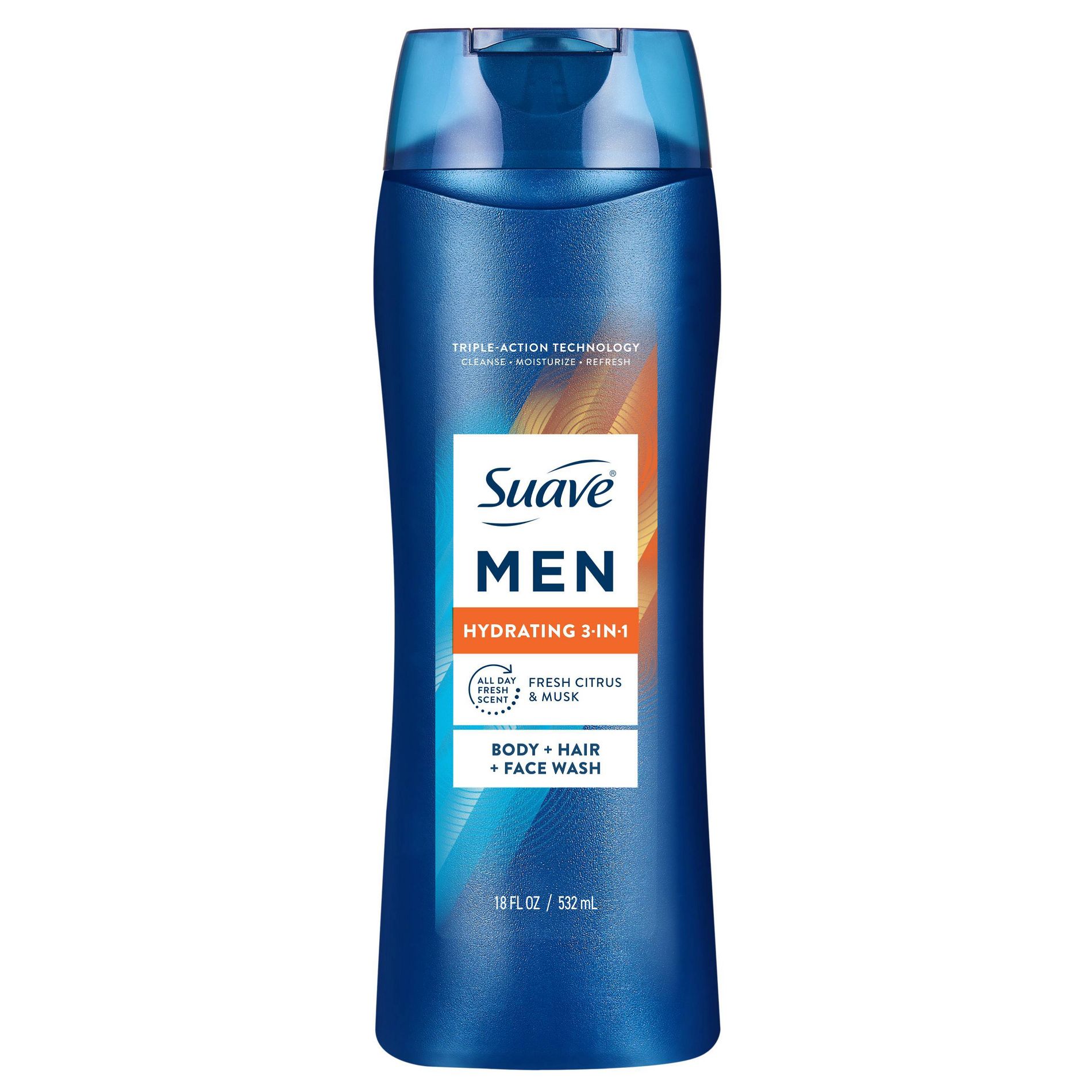 Suave Men's 3-in-1 Hair,Body and Face Body Wash - 18 fl oz: For All Hair Types, Citrus and Musk Scent, Liquid Form