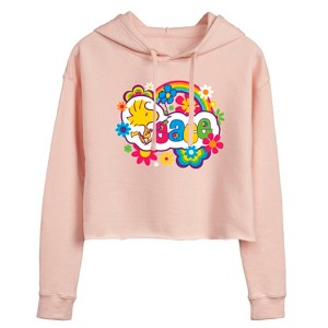 Women's - Peanuts - Peace Floral & Colorful Woodstock Cropped Graphic Hoodie - 1 of 4