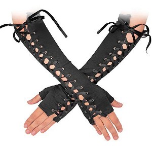 Skeleteen Girls Fingerless Lace-up Gloves - Black - 1 of 3