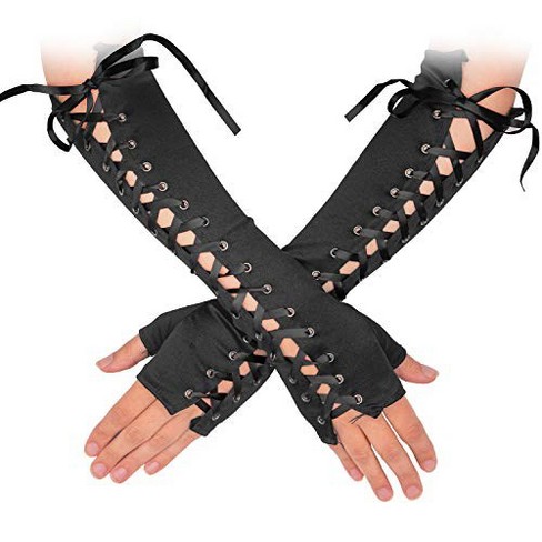 Skeleteen Girls Fingerless Lace-up Gloves - Black : Target