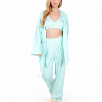 Anna-Kaci Lounge Women's 3-Piece Lounge Set with Tie-Front Cardigan and Ribbed Pants