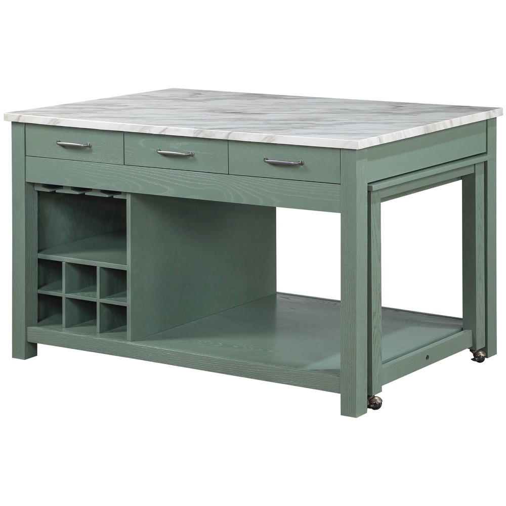 Photos - Kitchen System Fredricke Extendable Kitchen Island with Faux Marble Green - HOMES: Inside