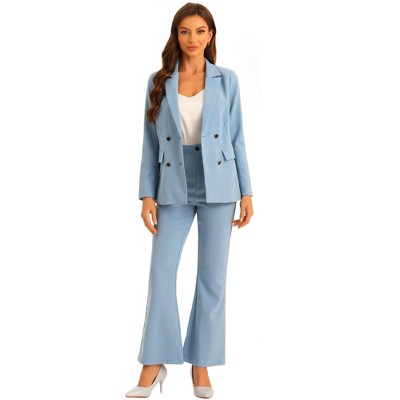 Allegra K Women's Business Work Notched Lapel Blazer and Long Pants 2 Pieces Suit Set
