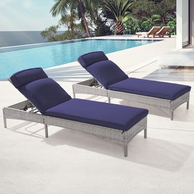 Sonkuki 2-Pack Patio Lounge Chaise Chair with Gray Wicker Weather-Resistant Chair