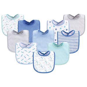 Luvable Friends Baby Boy Cotton Terry Bibs 10pk, Boy Elephant Stars, One Size - 1 of 4