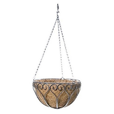 Panacea Savanna Steel Outdoor Hanging Basket with Coco Liner, Iron Finish, 14in