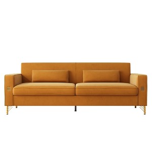 Luxury Modern 3-Seat Sofa with Gold Accents, Turn-Out Armrests & Removable Spring Cushions, 15cm Raised Legs - 1 of 4