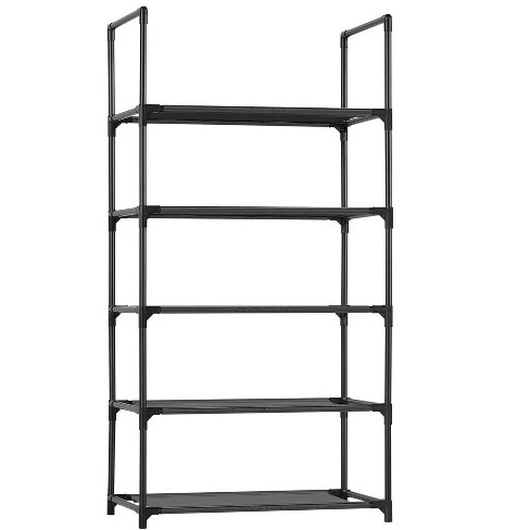 4 Tier Shoe Rack Black Metal With Natural Wood - Brightroom™ : Target