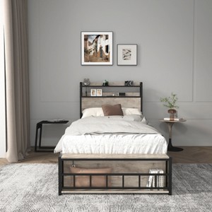 SeaCamel Twin Bed Frame with Headboard, USB Charging Station & LED Lights - Sturdy, Noise-Free, Easy Assembly, No Box Spring Needed - 1 of 4