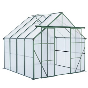 Gulches 8x8FT Green Double Sliding Door Polycarbonate Greenhouse Raised Base Anchor Adjustable Roof Heavy Duty All Season Outdoor Backyard - 1 of 4