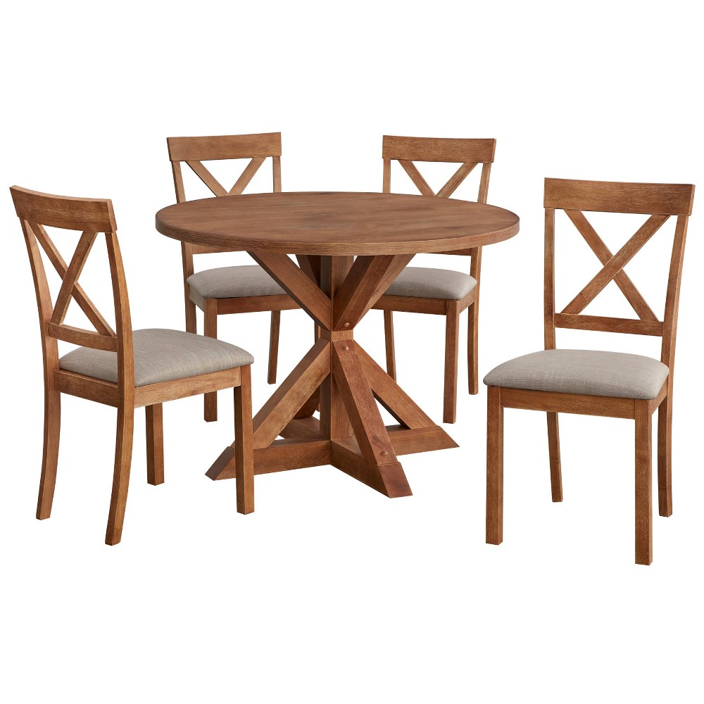 Photos - Dining Table 5pc Crenshaw Round Dining Set Driftwood Brown - Buylateral