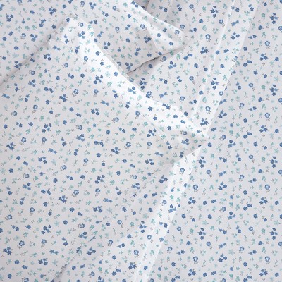 California King Blue Floral Cotton Sheet Set