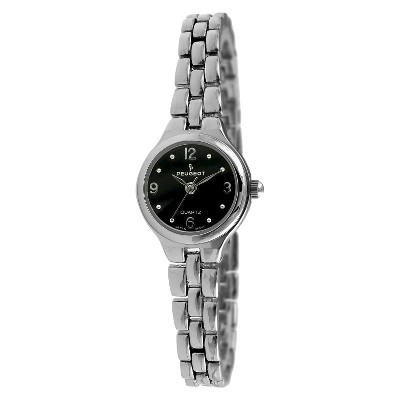 Women's Peugeot Silver-tone Bracelet Black Dial Watch - Silver