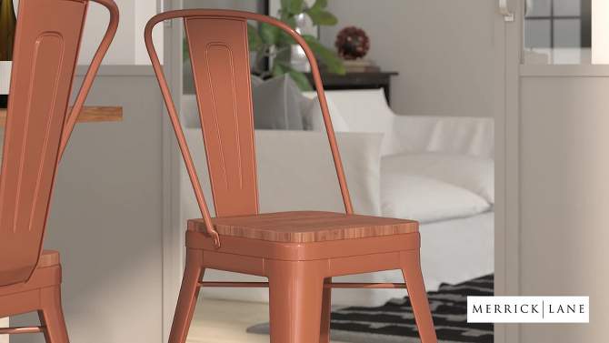 Merrick Lane 24" Metal Indoor-Outdoor Counter Stool with Vertical Slat Back, Integrated Footrest and Wood Seat, 2 of 8, play video