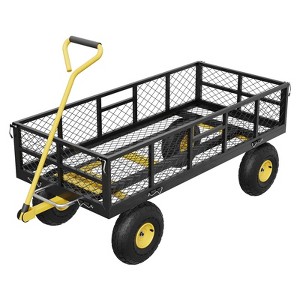 Garden Dump Cart with Removable Sidewalls, 900 LBS Steel Dump Wagon with 180° Swivel Handle & 10-inch Tires Black - 1 of 4