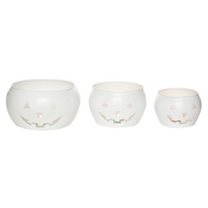 Transpac Metal 10 in. White Halloween Washed Jack-O-Lantern Nesting Containers Set of 3 - 1 of 4