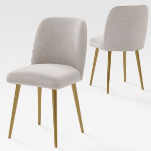 Pexfix Linen Upholstered Dining Chairs with Gold Legs Set of 2 - 1 of 4