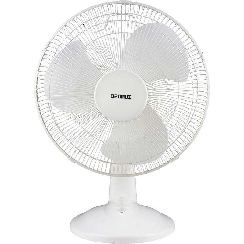 Optimus F-1230 12-Inch Oscillating 3-Speed Table Fan, White, 1 of 7