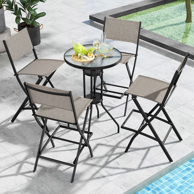 Costway Set of 4 Outdoor Bar Chair Folding Bar Height Stool with Metal Frame Blue/Coffee, 2 of 8