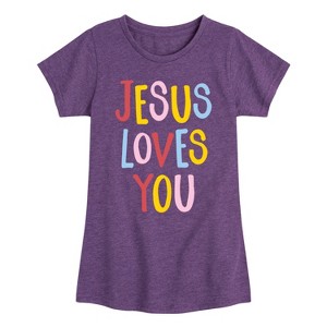 Girls' - Instant Message - Jesus Loves You Fitted Short Sleeve Graphic T-Shirt - 1 of 4