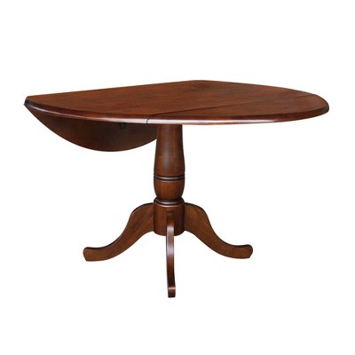 Espresso Round Solid Wood Pedestal Extendable Dining Table