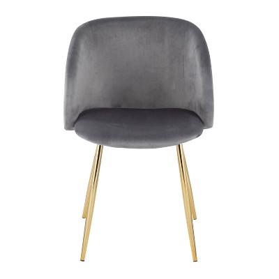 Silver Velvet Upholstered Arm Chair with Gold Legs, Set of 2