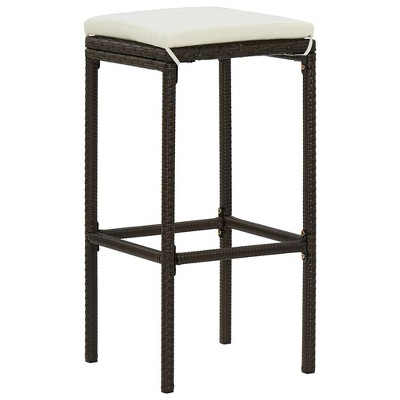 White Steel Bar Stool with Brown Poly Rattan Cushions, Set of 2