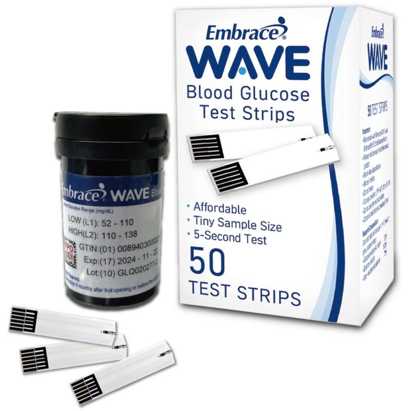 Embrace WAVE Blood Glucose Test Strips, Box of 50, 2 of 6