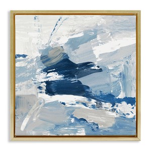 Stupell Industries Abstract Brushed Blue Painting Floating Frame Canvas Art, Gold, 18" x 18" - 1 of 4
