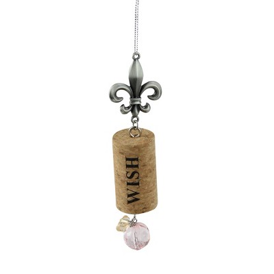 Ganz 5.5" Fleur de Lis "Wish" Inspirational Faux Gem Accented Wine Cork Christmas Ornament - Pink/Brown