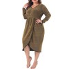 Agnes Orinda Women's Plus Size Sequin Sparkly Glitter Long Sleeve V Neck High Slit Party Cocktail Midi A Line Dresses - 2 of 4