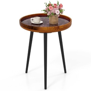 Costway 16" Round End Table Mid-century Modern Coffee Table with Sea Shell Decoration Brown/Green - 1 of 4