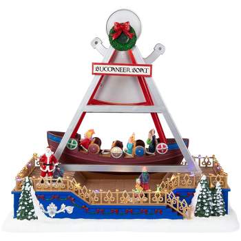 Northlight 13" Animated and Musical Carnival Buccaneer Ride LED Lighted Christmas Village Display