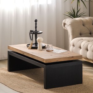CAVINAS Farmhouse 2-Tier Solid Wood Coffee Table for Living Room,Retro Rectangular Center Table,Living Room Furniture,Multicolor - 1 of 4