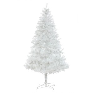LuxenHome White Christmas Tree, 7Ft Christmas Tree Prelit with 350 LED Lights, White Christmas Tree Prelit with Metal Stand - 1 of 4