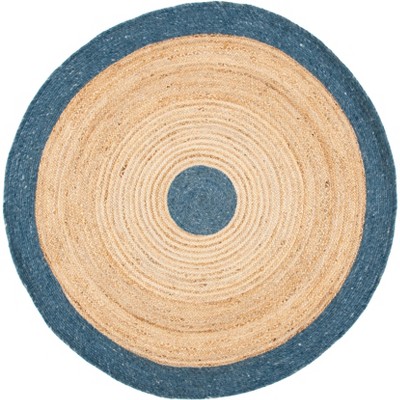 Safavieh Braided Collection BRD908M Hand-Woven Wool and Cotton Area Rug, 3'  Round, Blue/Beige : : Home