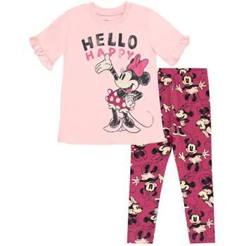 Disney Minnie Mouse Girls Peplum T-Shirt and Leggings Outfit Set Toddler to Little Kid