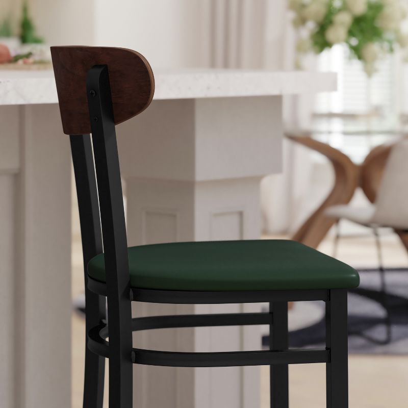 Emma and Oliver Industrial Barstool with Rolled Steel Frame and Solid Wood Seat - 500 lbs. Static Weight Capacity, 2 of 8