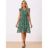 Allegra K Women's Floral Flutter Sleeves V Neck Smocked Ruffle Sundresses - 3 of 4