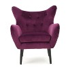 Fuchsia Velvet Wingback Accent Chair: Tufted, with Decorative Pillow, Ideal for Cozy Corners - 2 of 4