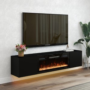 Real Relax 70 in. Floating TV Stand with Electric Fireplace and LED Lights for TVs up to 80 in. Entertainment Center - 1 of 4
