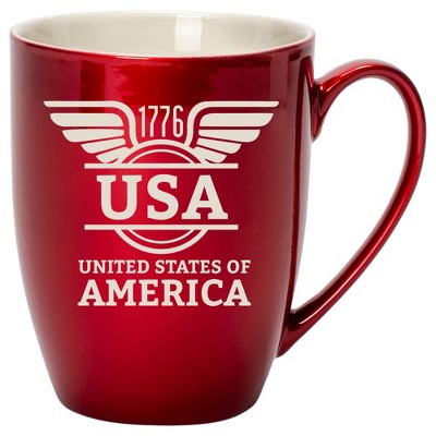 100 North United States of America 10 Ounce Cardinal Red Metallic Finish, Comfortably Fits Your Hands, New Bone China Coffee Tea Cup Mug, USA United