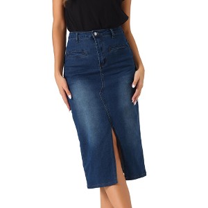INSPIRE CHIC Women's Midi High Waist Slit Front with Pockets Jean Skirts - 1 of 4