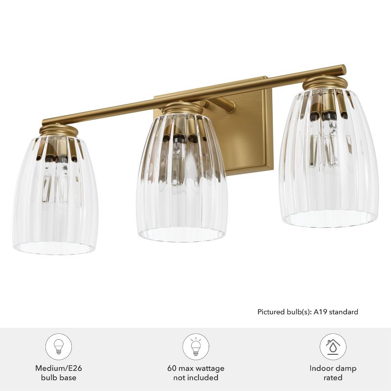 3-Light Rossmoor Clear Glass Bathroom Vanity Wall Light Fixture Luxe Gold - Hunter Fan, 5 of 9
