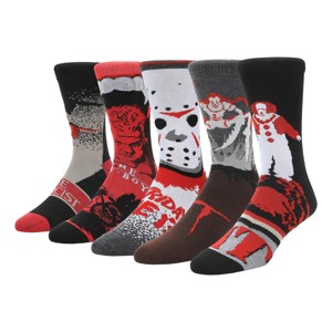 WB Multi Horror Jason Mask It Penny Wise Exorcist Lost Boys With Vampire Teeth It 2 Pennywise Spider 5-Pack Casual Crew Socks - 1 of 4
