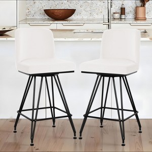 Bekrvio 26" Swivel Counter Height Bar Stools with Back-Faux Leather/Velvet Upholstered, V-Shaped Metal Legs-Modern Counter Stools for Kitchen Island - 1 of 4