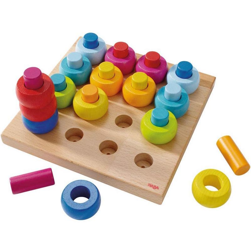 HABA Rainbow Whirls Pegging Game Wooden Arranging Toy (Made in Germany), 1 of 11