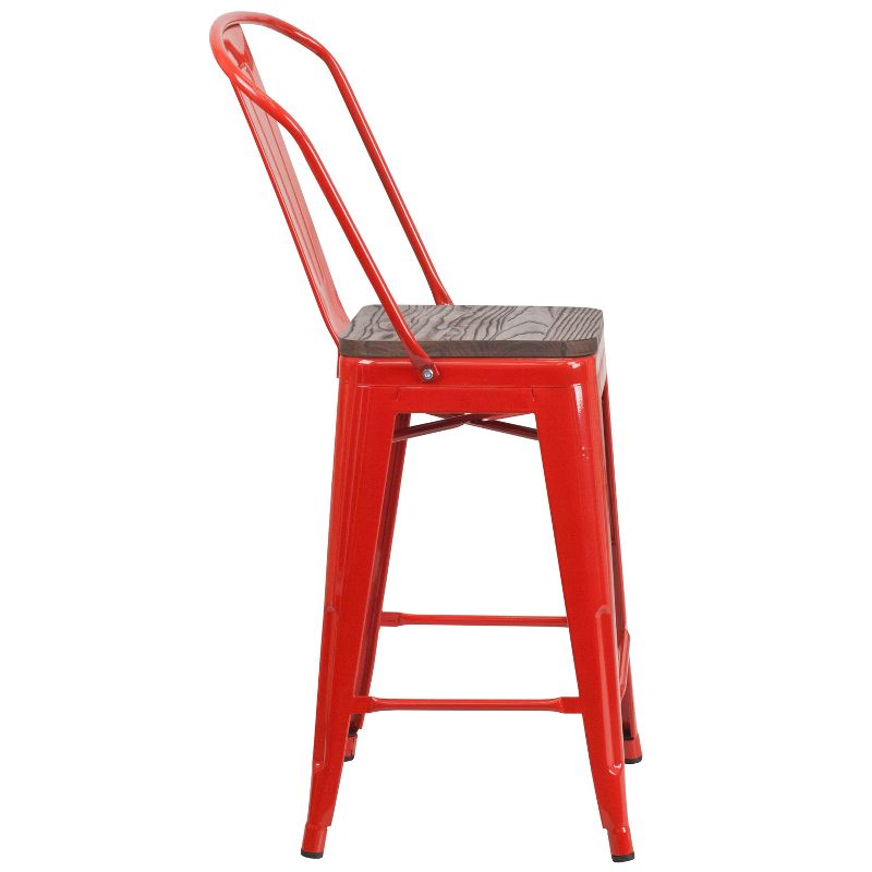 Emma and Oliver 24"H Metal Counter Height Stool with Back and Square Wood Seat, 5 of 8