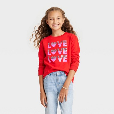 Girls' Valentine's Day 'Love, Love, Love' Pullover Sweatshirt - Cat & Jack™ Red
