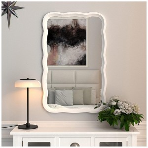 COZAYH Curved Wood Frame Accent Mirror, Modern Farmhouse Wall Decor, White - 1 of 4